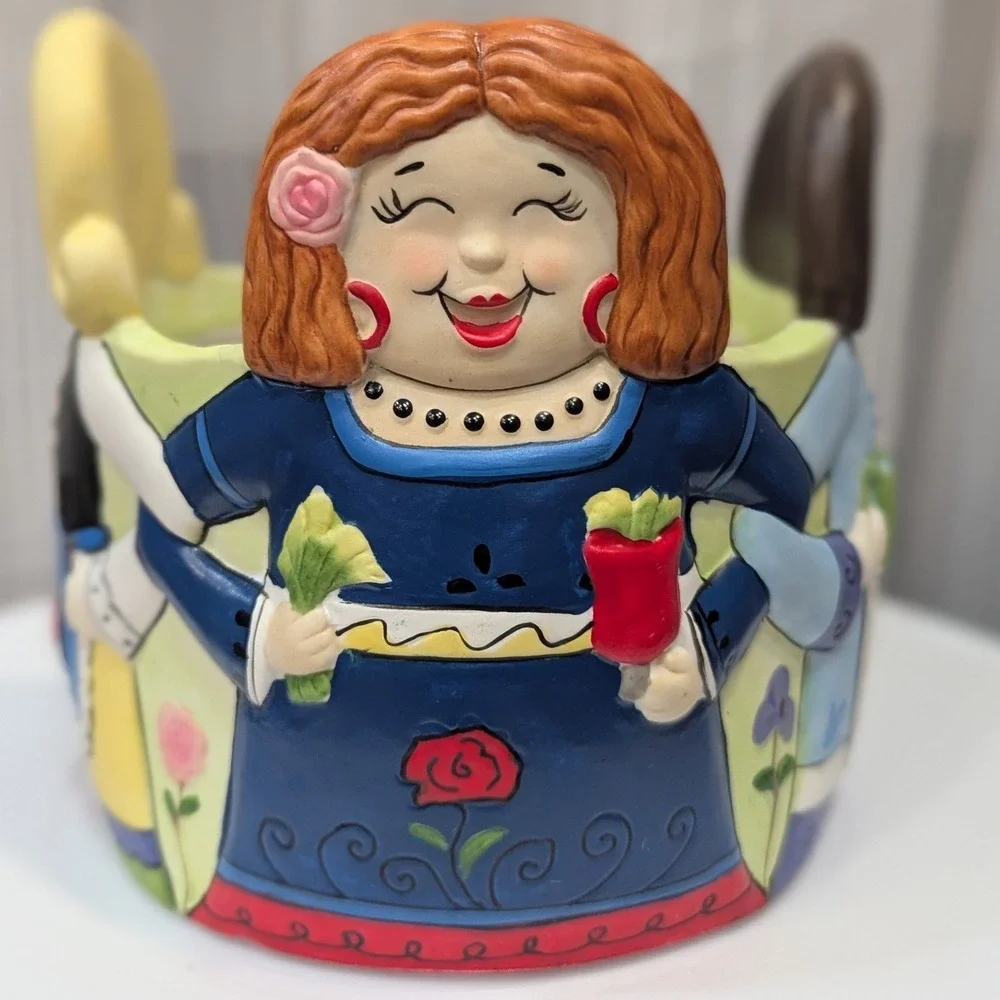 PartyLite Vintage Garden Gals Circle of Friends 3D Ceramic Candle Holder Planter
